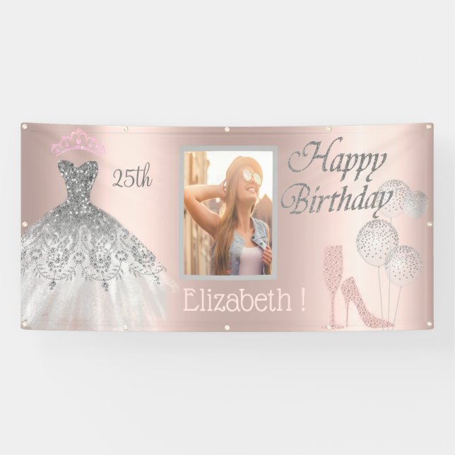 Lona Globos, Vidrio, Tacones, Foto de vestido cumpleaño (Horizontal)