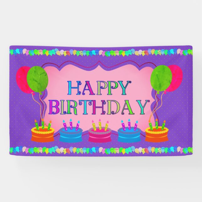 Lona Globos y cumpleaños de pasteles (Horizontal)