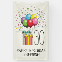 Globos y regalos de cumpleaños con edad y texto