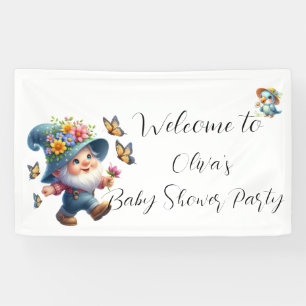Lona Gnome lindo con banner de Baby Shower de mariposa