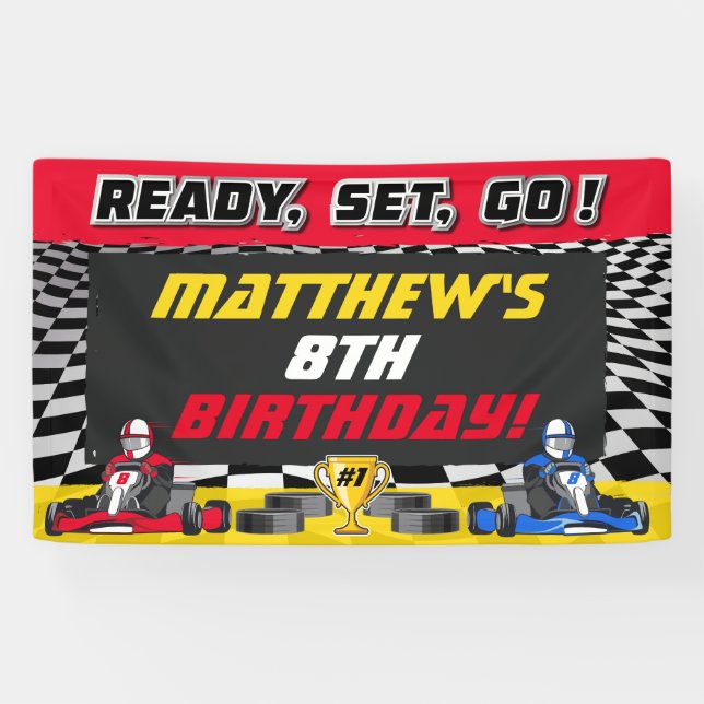 Lona Go Kart Birthday Party Carreras (Horizontal)