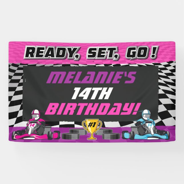 Lona Go Kart Girls Birthday Party Carreras (Horizontal)