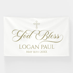 Lona GOD BLESS gold banner backdrop