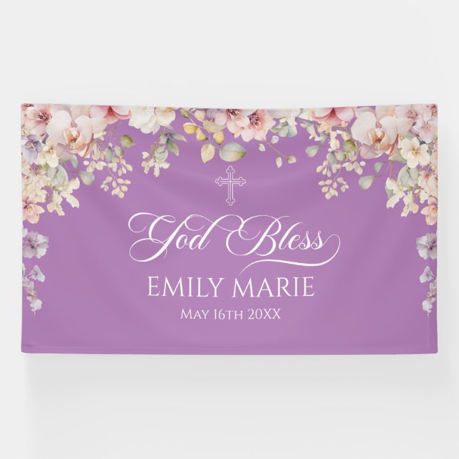 Lona GOD BLESS Orchids purple banner backdrop  (Horizontal)