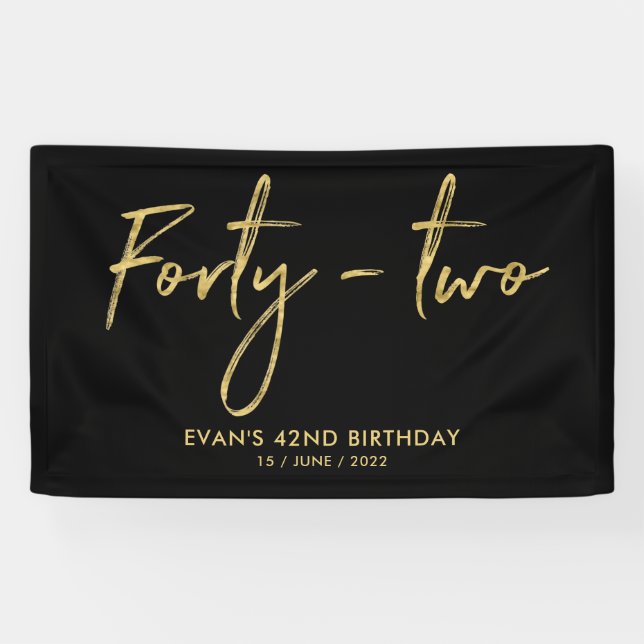 Lona Gold & Black 42th Birthday Party Welcome Banner (Horizontal)