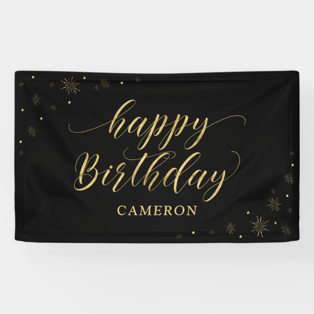 Lona Gold & Black | Banner de Cumpleaños Brillante (Horizontal)