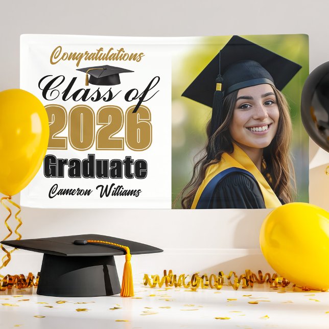 Lona Gold Black Class of 2026 Graduation Party Photo (Subido por el creador)