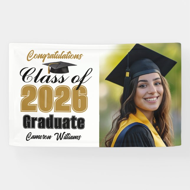 Lona Gold Black Class of 2026 Graduation Party Photo (Horizontal)