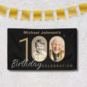 Lona Gold Black Elegant Photo 100th Birthday Party