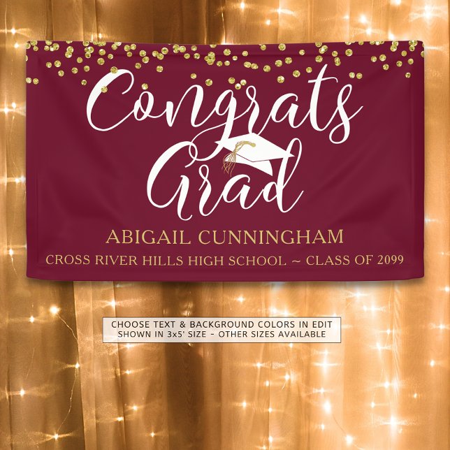 Lona Gold Confetti Script CONGRAMAS GRAD Maroon y Oro (Subido por el creador)