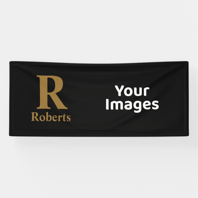 Lona Gold Inicial/First/Family Name On Black (Horizontal)