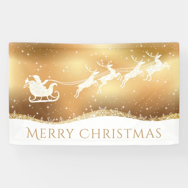Lona Gold Merry Christmas Santa Reindeer Silhouette (Horizontal)