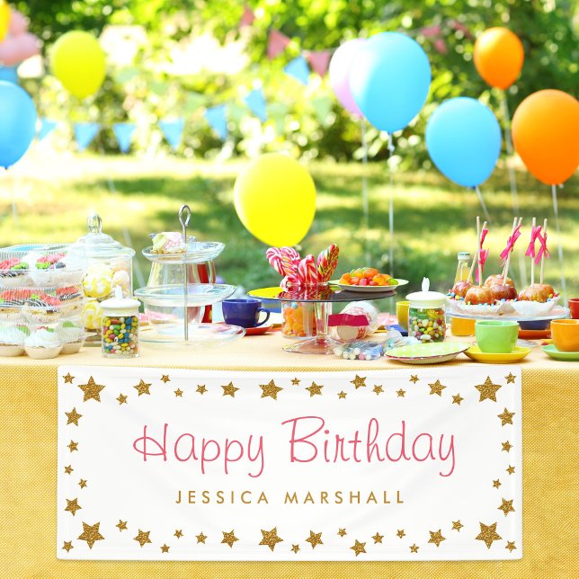 Lona Gold Stars Feliz cumpleaños (Subido por el creador)