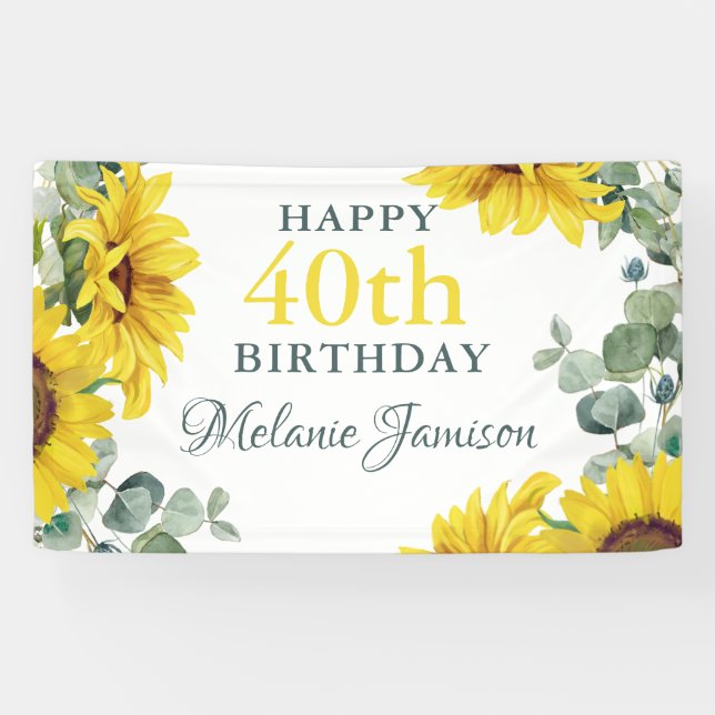 Lona Gold Sunflower 40th Birthday Party Banner (Horizontal)