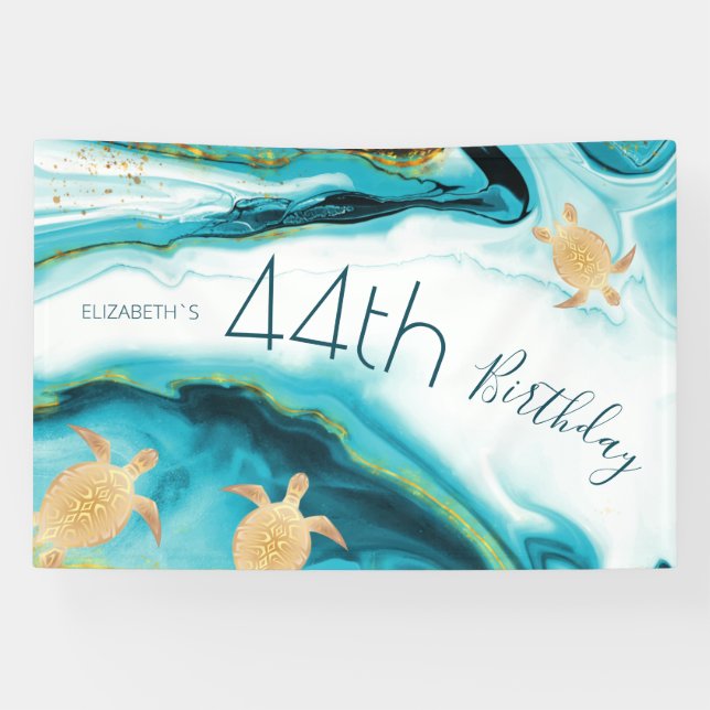 Lona Gold Turtles Teal Ink | Custom Birthday (Horizontal)