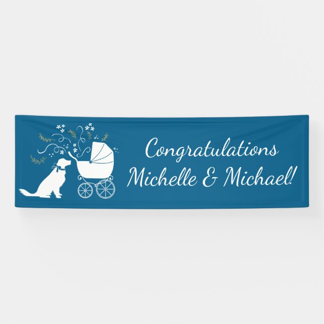 Lona Golden Retriever Dog Baby Shower Blue Boy (Horizontal)