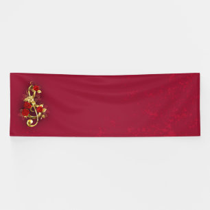 Lona Golden Treble Clef con flores Rosas
