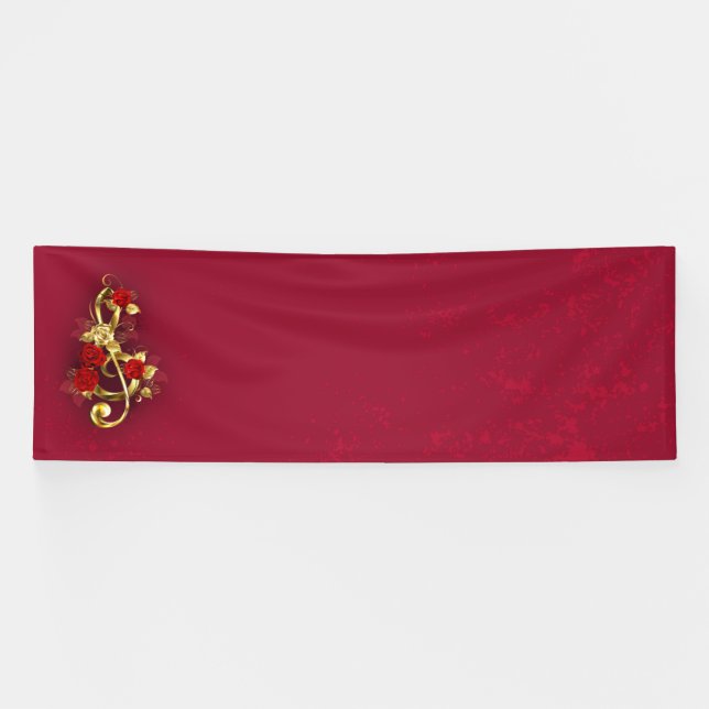 Lona Golden Treble Clef con flores Rosas (Horizontal)