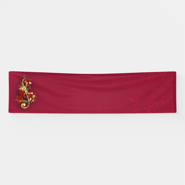 Lona Golden Treble Clef con flores Rosas (Horizontal)
