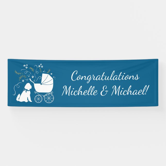 Lona Goldendoodle Dog Baby Shower Boy Blue (Horizontal)