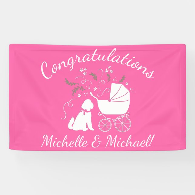 Lona Goldendoodle Dog Chica rosa Baby Shower (Horizontal)