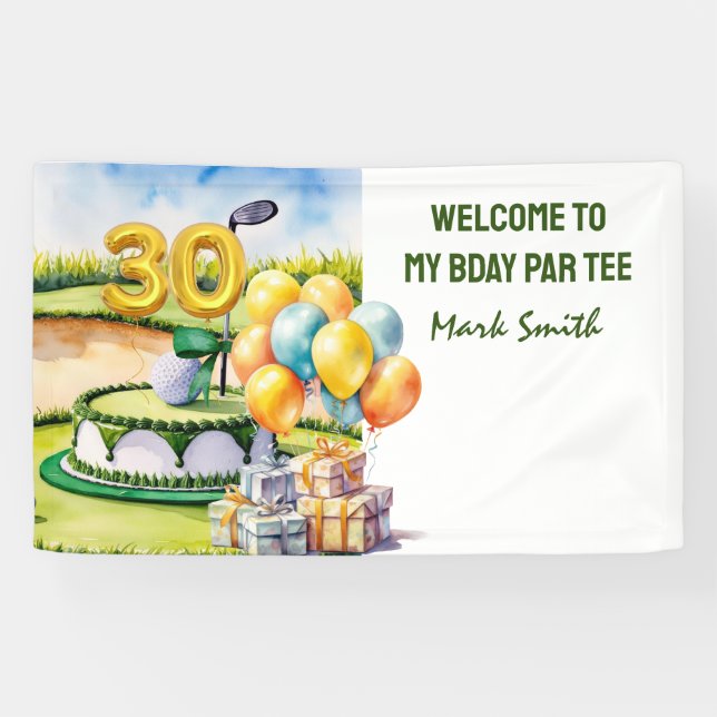 Lona Golf 30th Birthday Par tee fiesta con número (Horizontal)