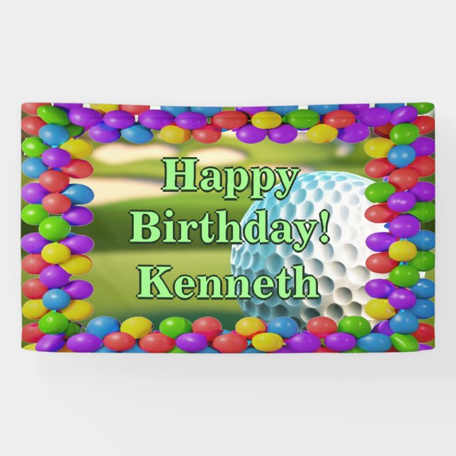 Lona Golf Ball Course Feliz cumpleaños personalizado Vi (Horizontal)