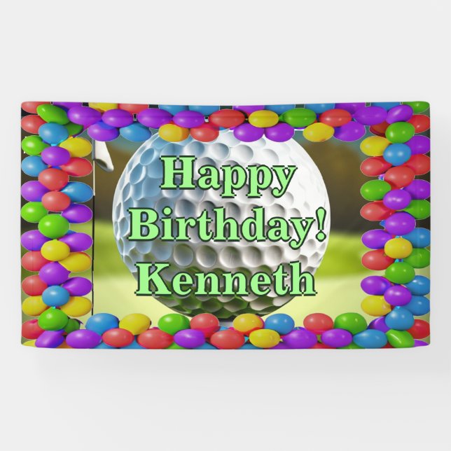 Lona Golf Ball Happy Birthday personalizado Vinyl (Horizontal)
