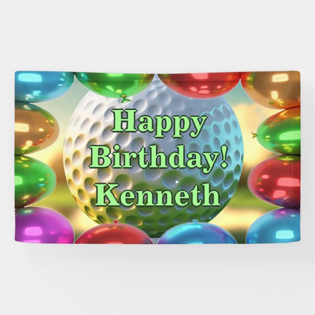 Lona Golf Ball Happy Birthday personalizado Vinyl (Horizontal)