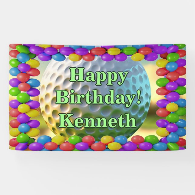 Lona Golf Ball Happy Birthday personalizado Vinyl (Horizontal)