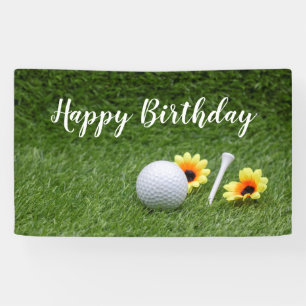 Lona Golf Feliz cumpleaños con bola de golf en verde