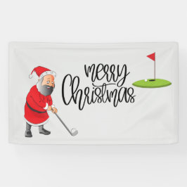 Lona Golf Feliz Navidad con Santa Claus y bandera 
