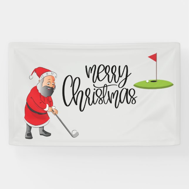 Lona Golf Feliz Navidad con Santa Claus y bandera  (Horizontal)