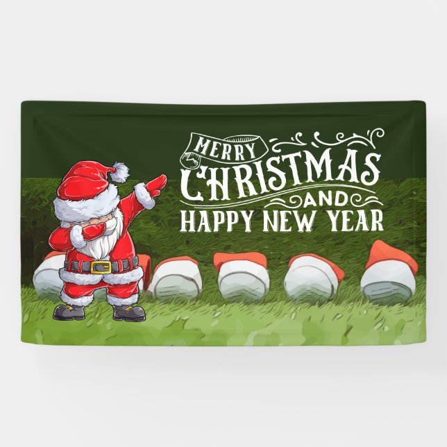 Lona Golf Feliz Navidad Papá Noel en verde divertido (Horizontal)