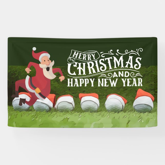 Lona Golf Feliz Navidad Papá Noel en verde divertido (Horizontal)