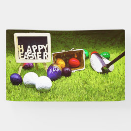 Lona Golf Happy Easter con bola de golf y huevos Banner
