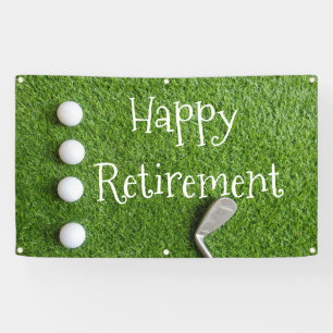 Lona Golf Happy Retirement con pelotas de golf en green