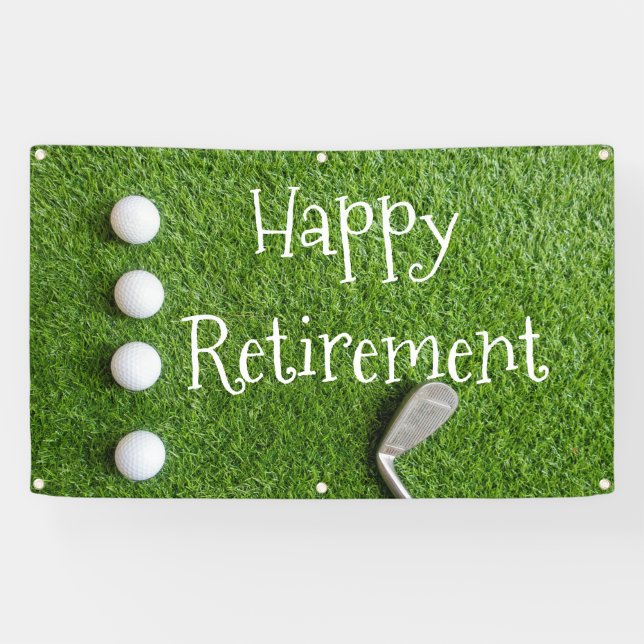 Lona Golf Happy Retirement con pelotas de golf en green (Horizontal)