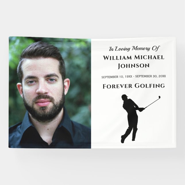 Lona Golf para Siempre Foto Personalizada Funeral Memor (Horizontal)