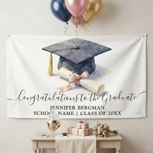 Lona Gorrita de graduación elegante de acuarela navy y 