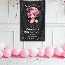 Lona Gótico Pastel Negro Y Rosa Leche 13 Años