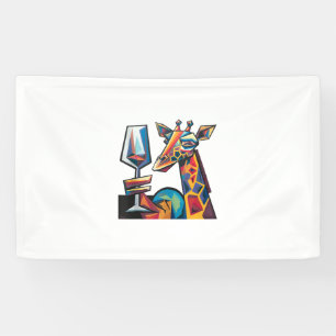 Lona Graciosa Girafa Colorida Bebiendo Cubismo De Vino 