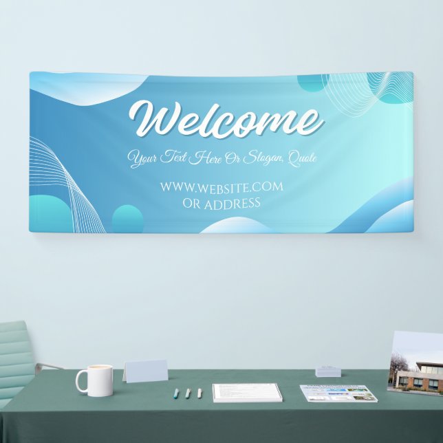 Lona Gradiente Azul Blanco Moderno Display de Bienvenid (Feria)