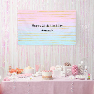 Lona Gradiente rosa azul pastel con línea dorada Cumple