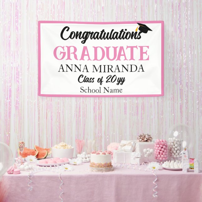 Lona Grado de Graduado de Felicitaciones Rosadas (Fiesta)