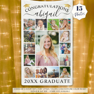 Lona Graduación 15 Collage de fotos Script Gold Cap