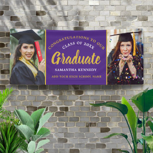 Lona Graduación 2026 Felicidades 2 Foto Morado y Dorado
