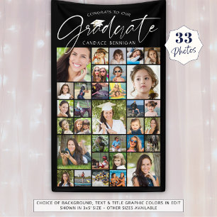 Lona Graduación 33 guión de Collage de fotos Blanco neg
