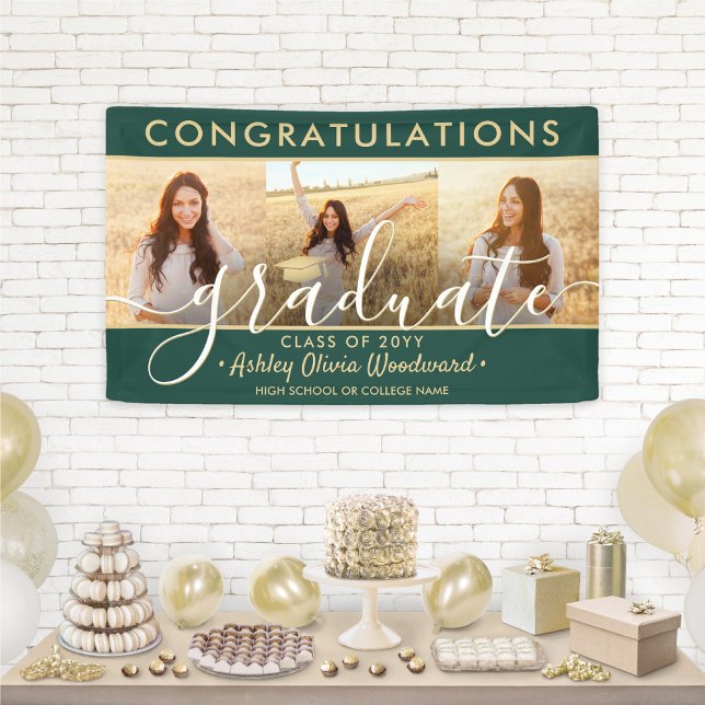 Lona Graduación 3 Collage de fotos Verde y Oro (Subido por el creador)