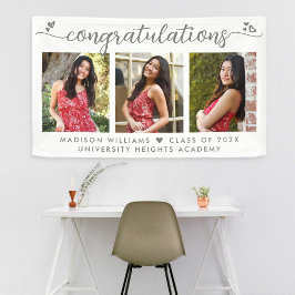 Lona Graduación 3 Foto Corazones de caligrafía gris mod